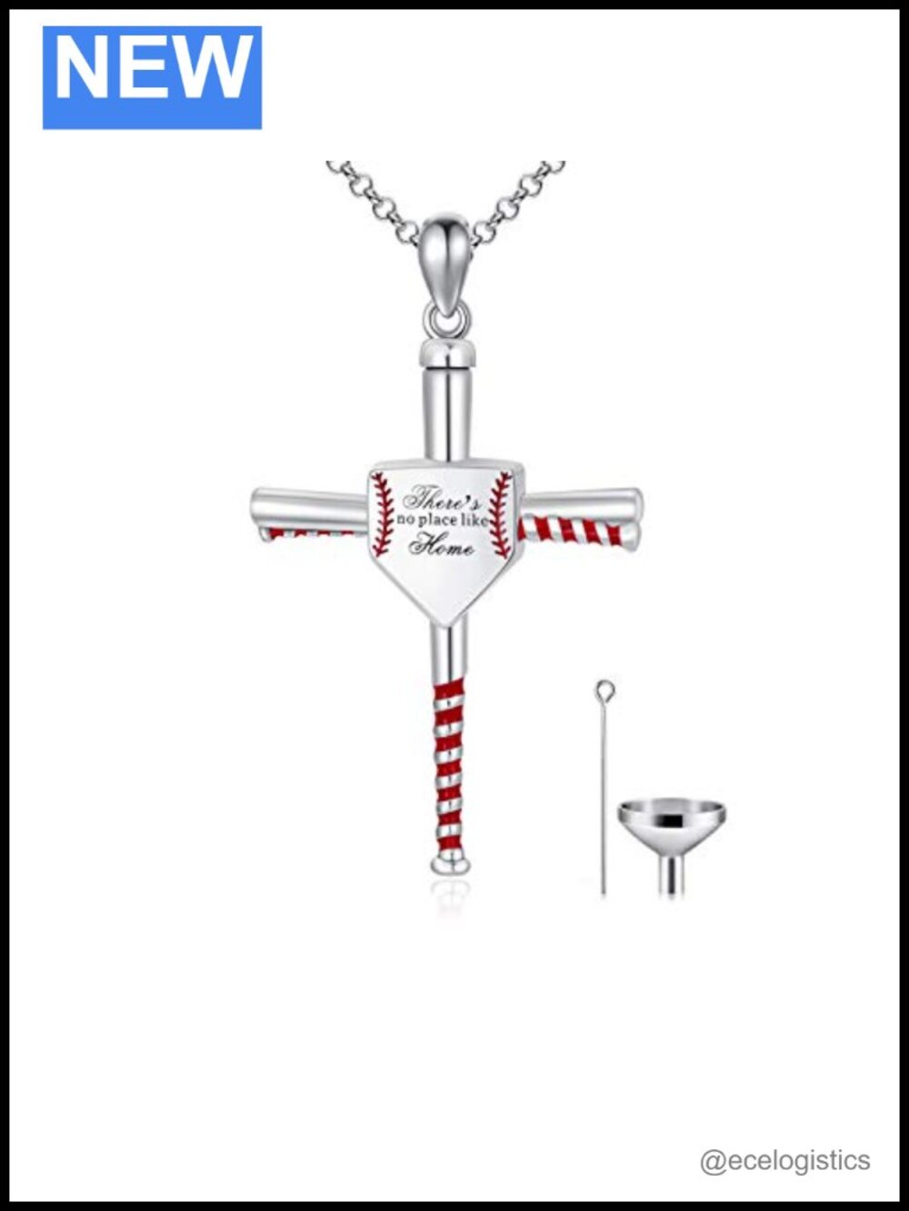 925 Sterling Silver Cross Urn Necklace Baseball Pendant Memorial Jewelry